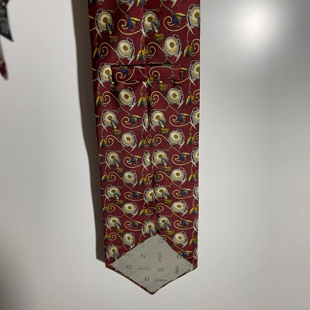 Fendi Italy Silk‎ Burgundy Fishing Tie